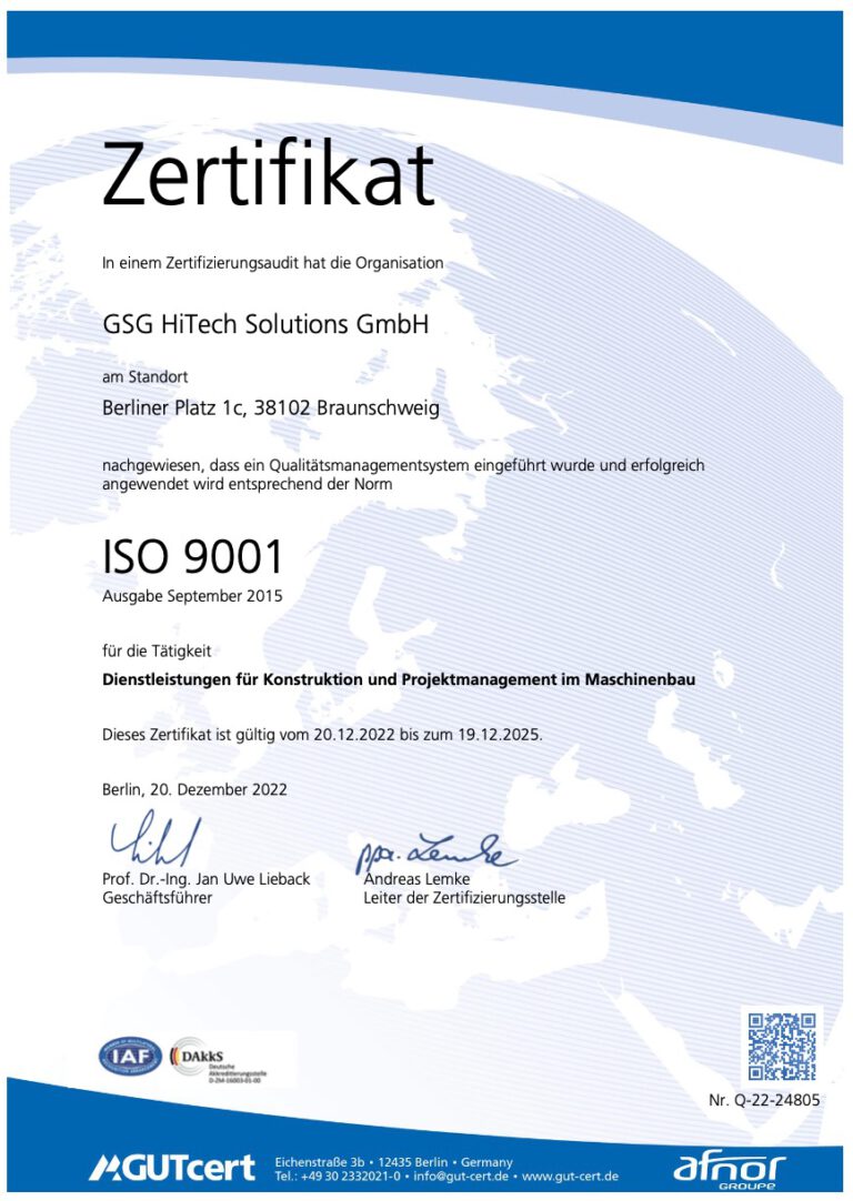 Zertifikate GSG HiTech Solutions GmbH